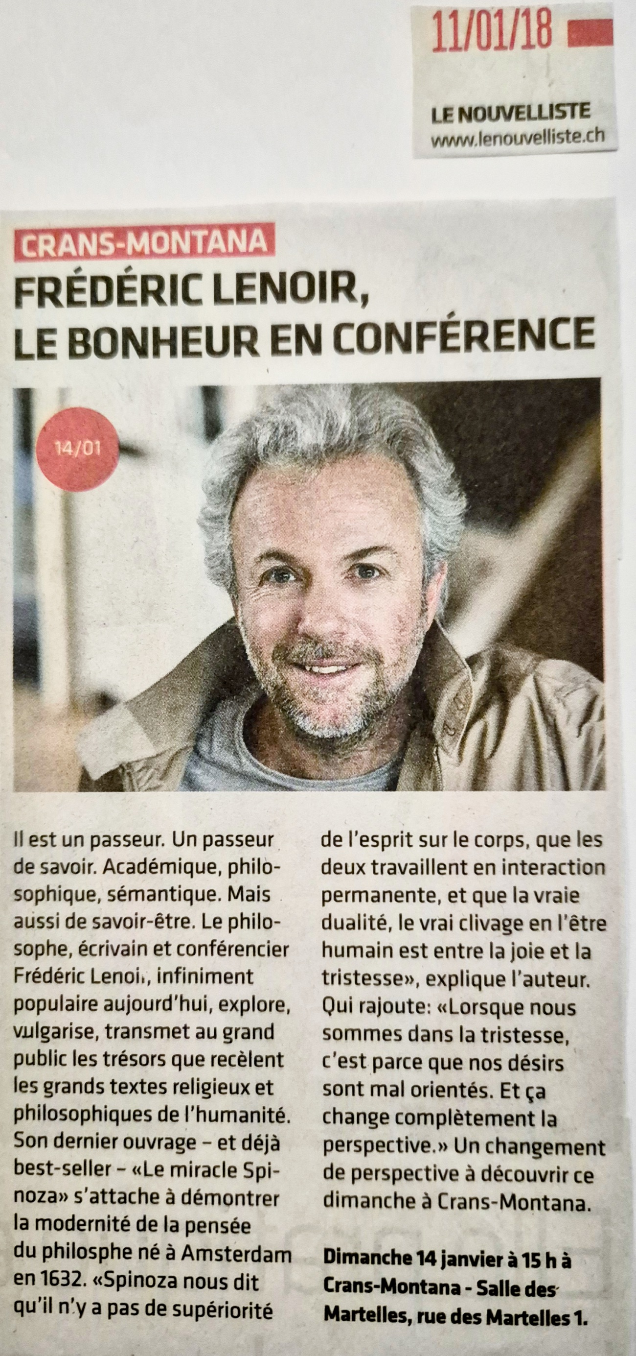 Le Nouvelliste Frédéric Lenoir 11012018